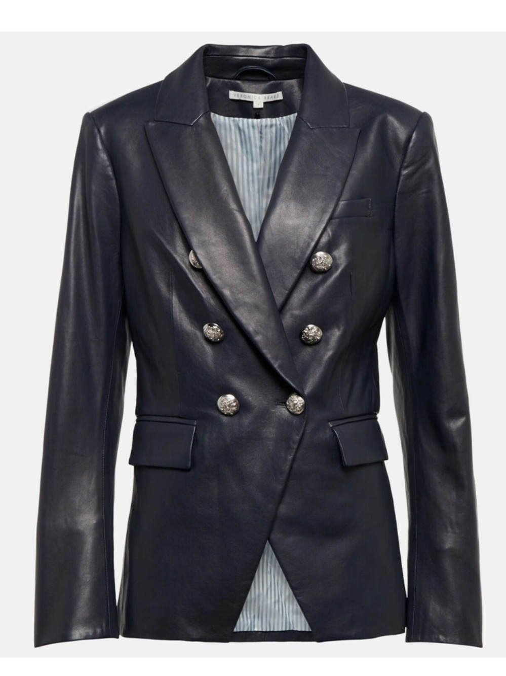 Veronica Beard navy 100% lamb leather Miller Dickey jacket blazer